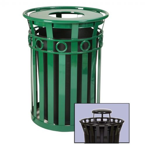 Witt Outdoor Trash Receptacle 36 Gal Green Steel With Rain Cap