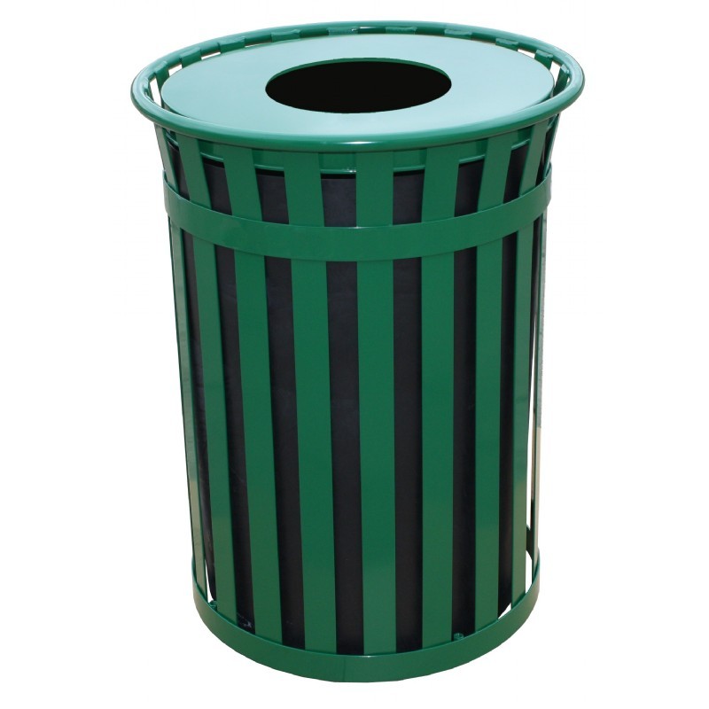 Witt Outdoor 50 Gal. Trash Receptacle Green Steel with Flat Top W-M5001 ...