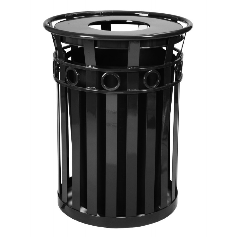 Witt Outdoor Trash Receptacle 36 Gal. Black Steel with Flat Top ...