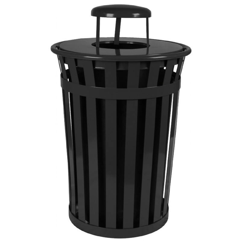 Witt Outdoor Trash Receptacle 36 Gal. Black Steel with Rain Cap W-M3601 ...