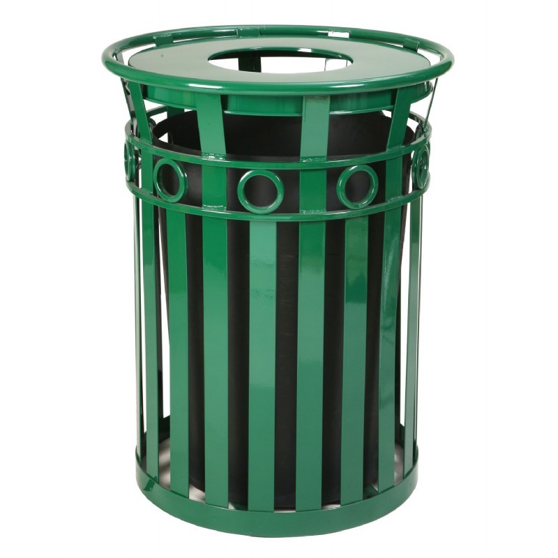 Witt Outdoor Trash Receptacle 36 Gal. Green Steel with Flat Top ...