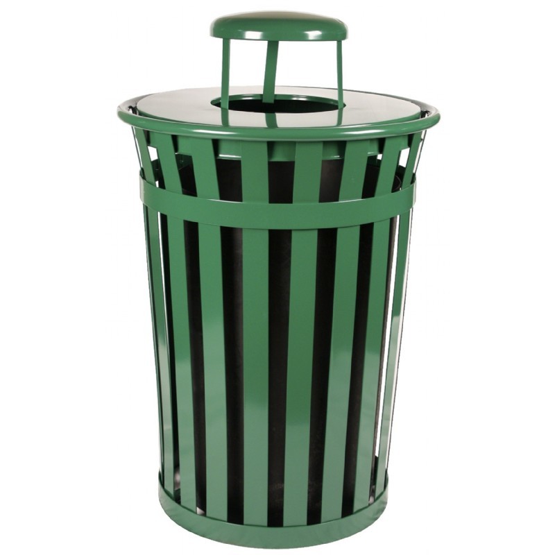 Witt Outdoor Trash Receptacle 36 Gal. Green Steel with Rain Cap W-M3601 ...