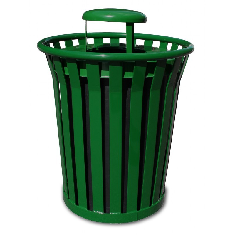 Witt Outdoor Trash Receptacle 36 Gal. Green Steel with Rain Cap ...