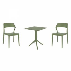 Snow Bistro Set with Sky 24" Square Folding Table Olive Green S092114