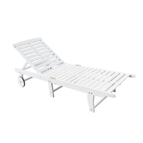 Bradley Outdoor Patio Wood Folding Sunbathing Chaise Lounge - White V1804
