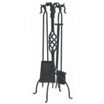 5 Piece Black Wrought Iron Fireset with Center Weave BR-F-1053