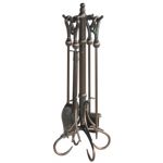 5 Piece Venetian Bronze Fireset with Heavy Crook Handles BR-F-1657