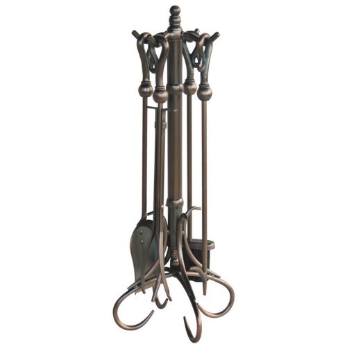 5 Piece Venetian Bronze Fireset with Heavy Crook Handles BR-F-1657