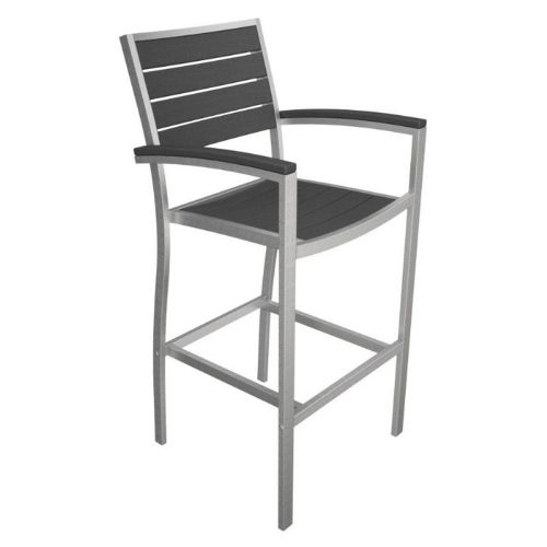 POLYWOOD Euro Aluminum Outdoor Bar Chair Silver Frame PW A202 FAS 