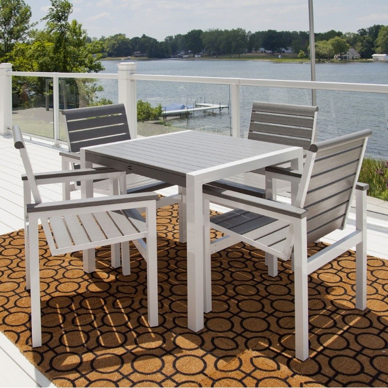 POLYWOOD® Mod Aluminum Square Dining Set 5 Piece with Traditional Slats