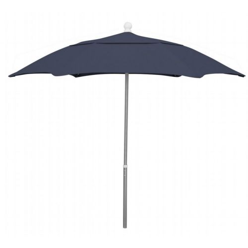 FiberBuilt 7.5ft Hexagon Navy Blue Patio Umbrella with Bright Aluminum Frame FB7HPUA-NAVY-BLUE